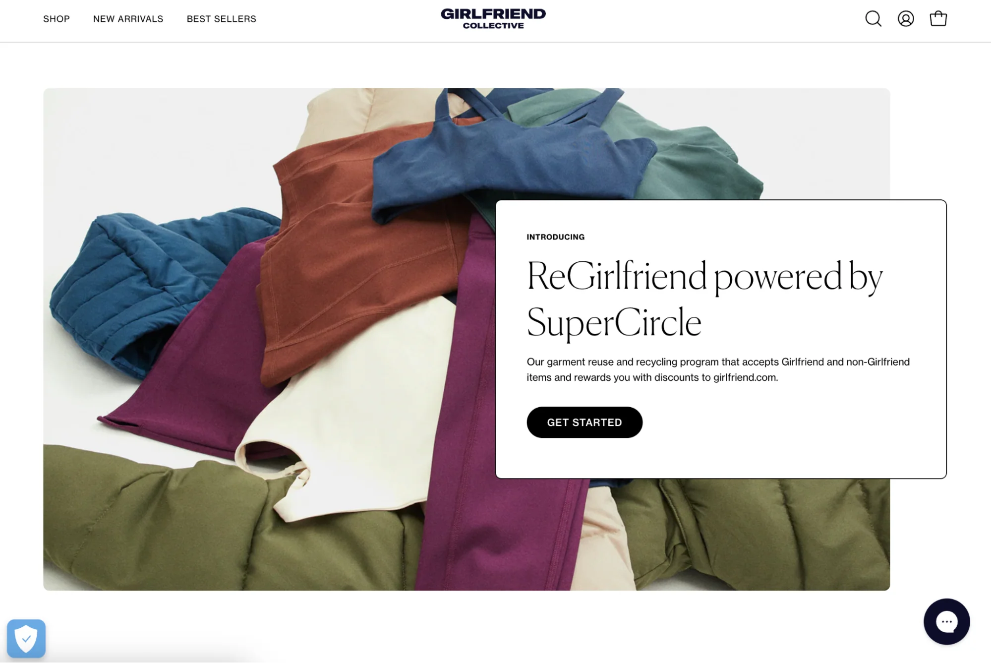Pile of colorful folded clothing with text: ReGirlfriend powered by SuperCircle.