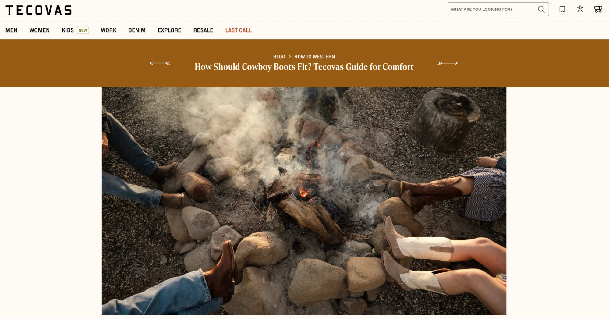 People wearing cowboy boots around a smoky campfire for the Tecovas Guide for Comfort blog.