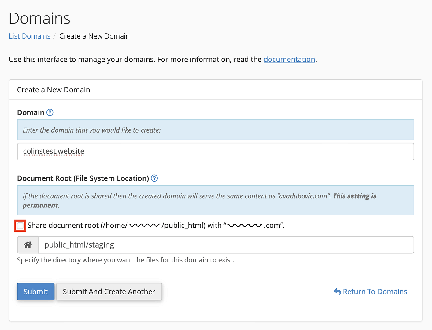 Creating a subdomain inside cPanel.