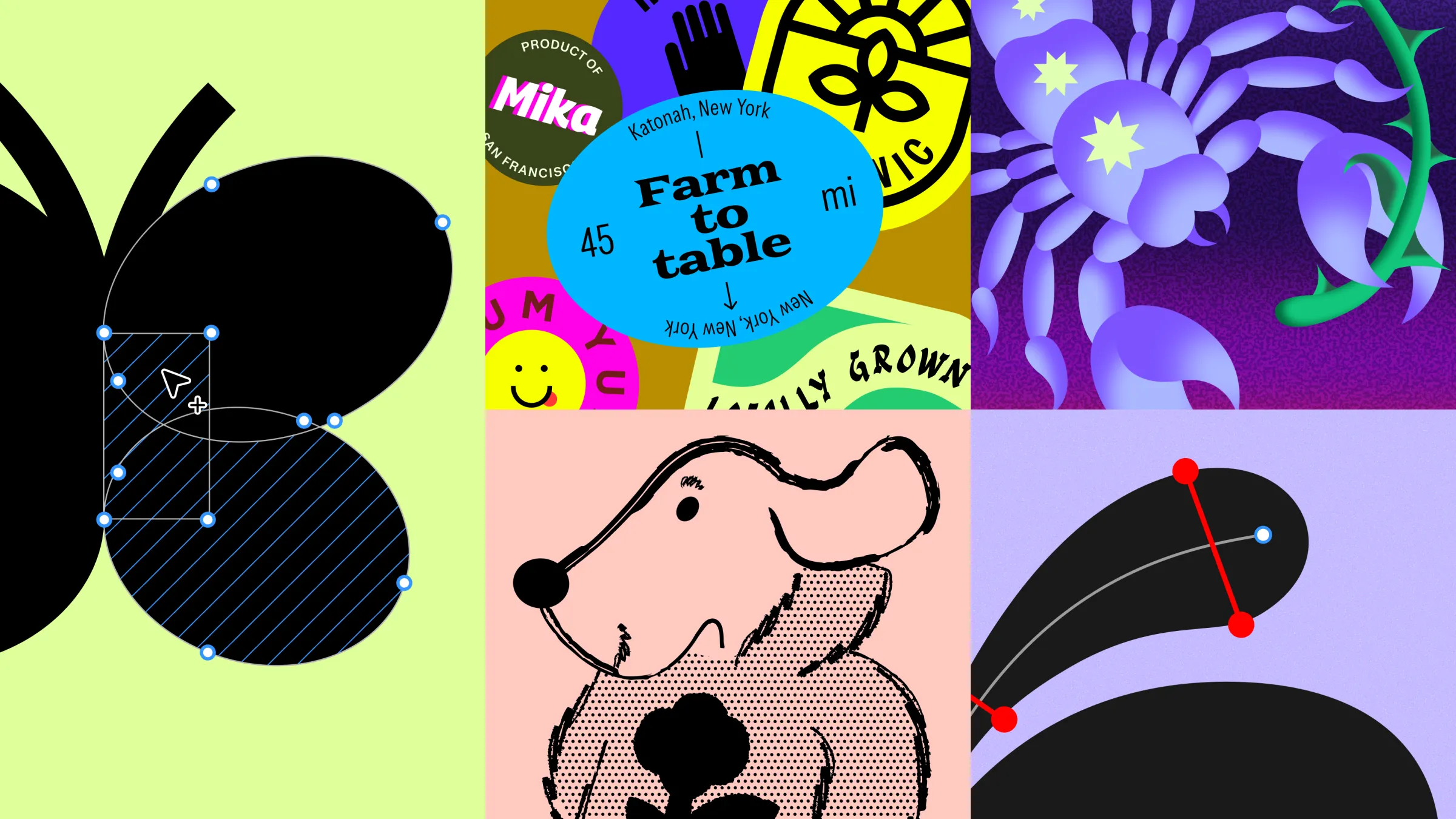 Some examples of vector images created using Figma Draw.