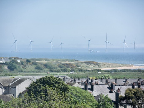 Houses in Aberdeen looking out to see and the offshore windfarm