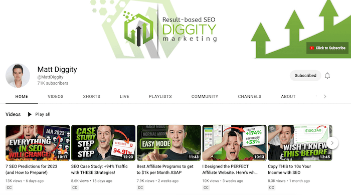 Matt Diggity YouTube Channel Matt Diggity YouTube Channel