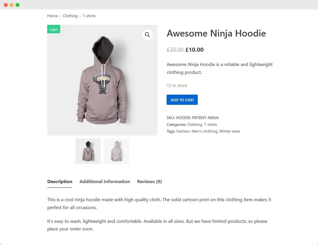 Product page WooCommerce