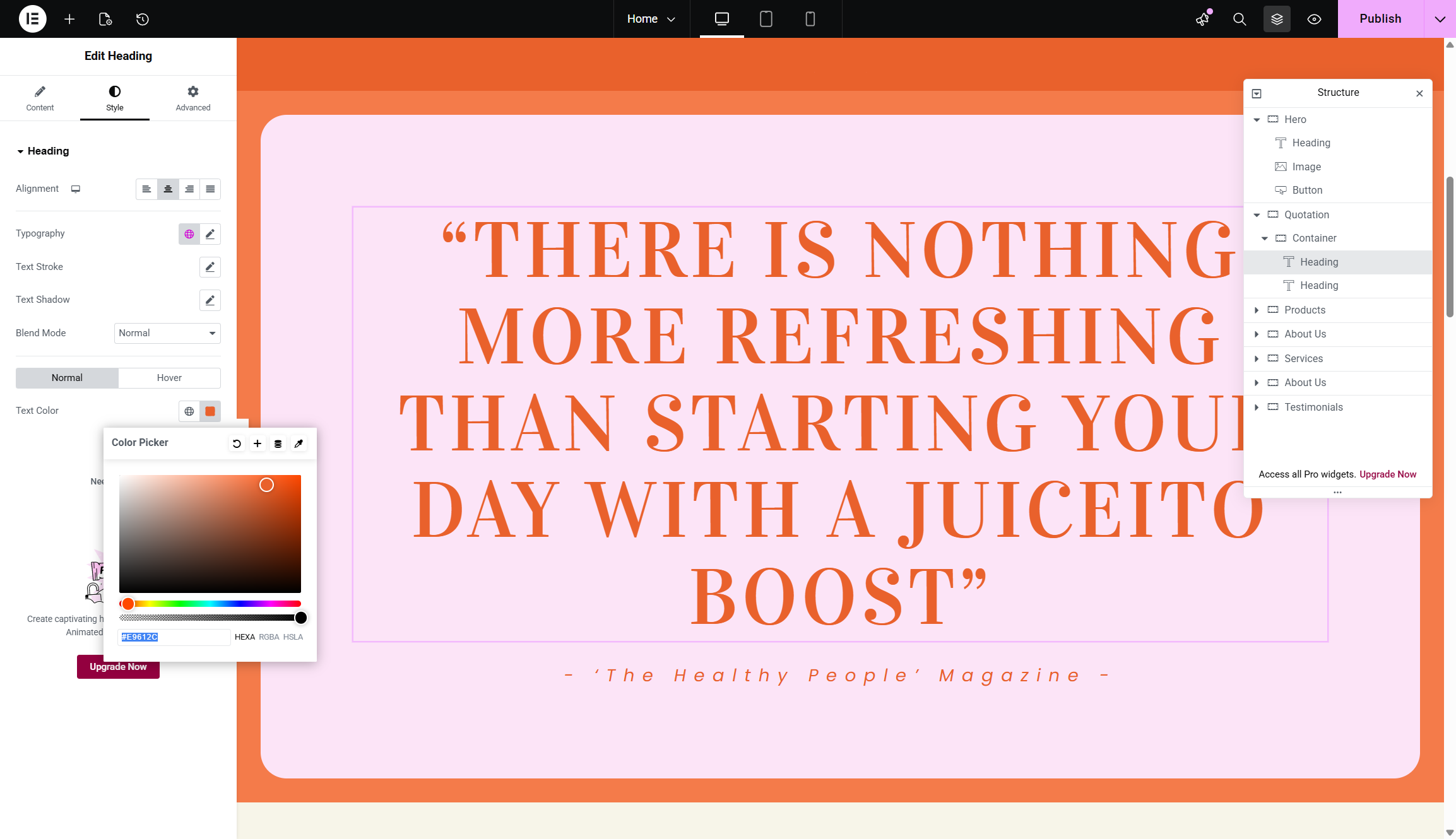 screenshot of elementor widget selector