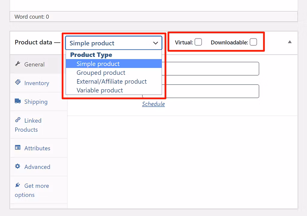 Choose WooCommerce product type