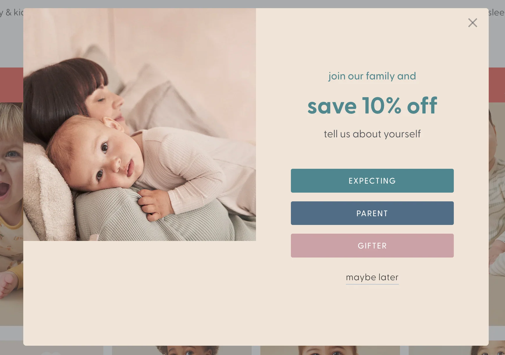 Email popup that gives subscribers 10% off in exchange for information about themselves.