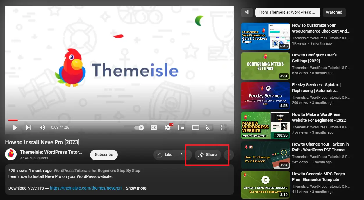 The share button for YouTube videos