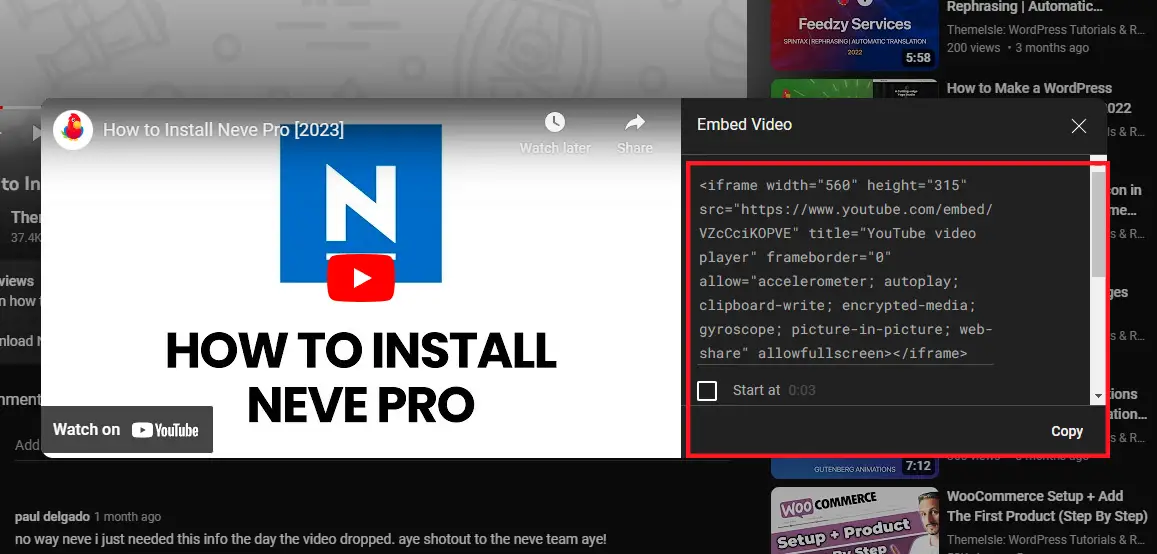 Copying the code to insert as HTML in your WordPress site