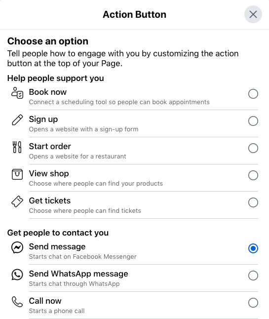 Action button option send message