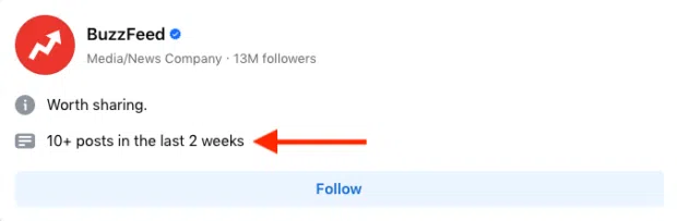 Buzzfeed active and consistent posting on Facebook