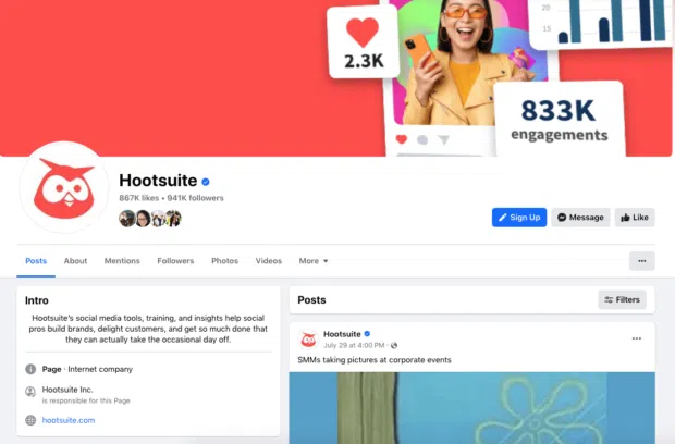 Hootsuite Facebook page keywords for SEO