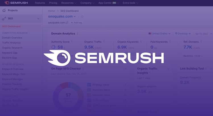 Semrush logo over a purple background