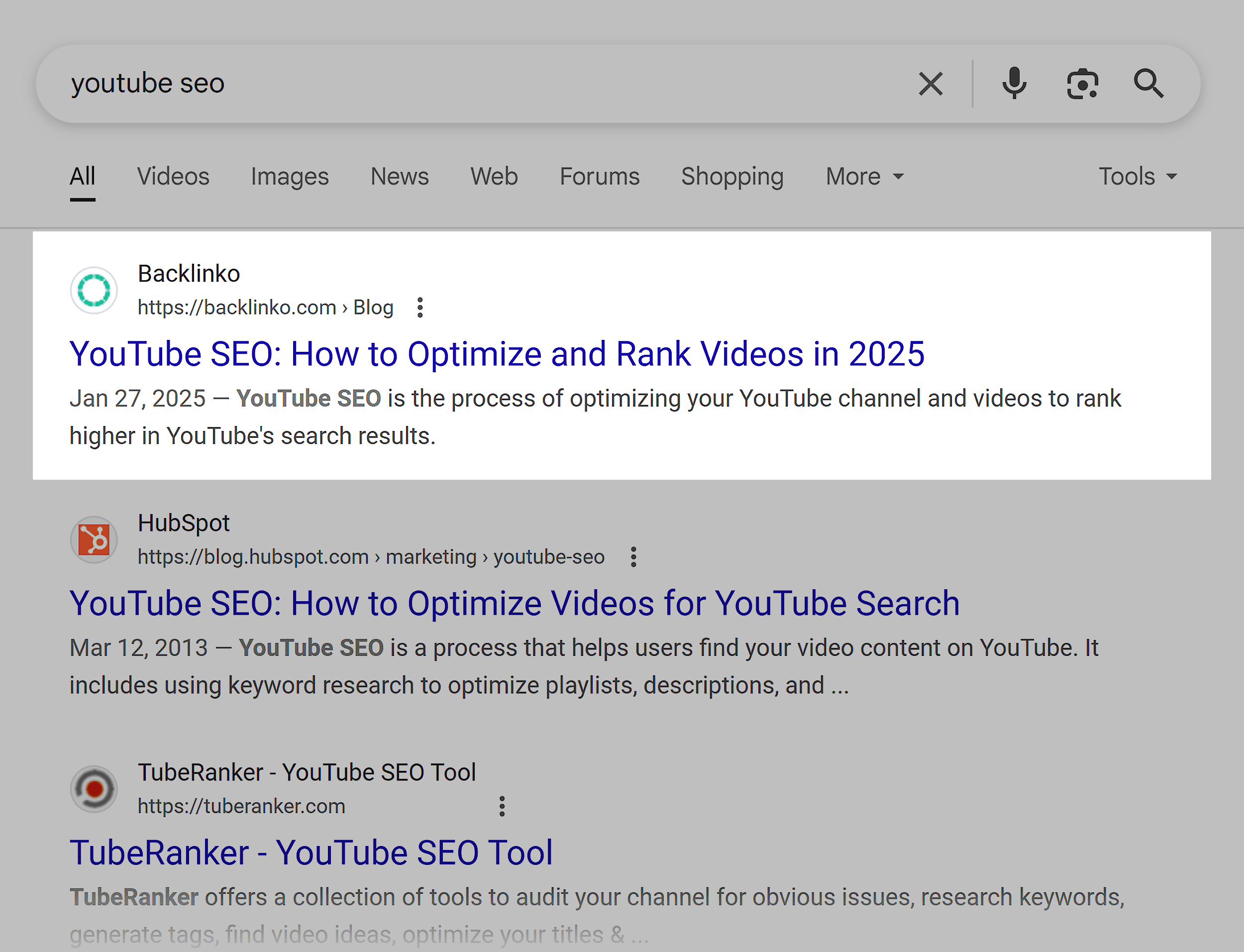 Google SERP – YouTube SEO
