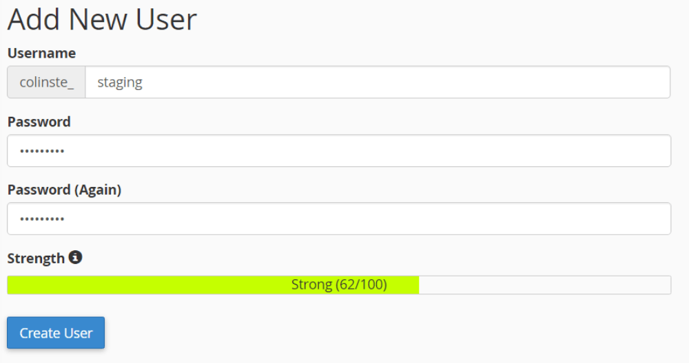 Adding a new user for the new database.