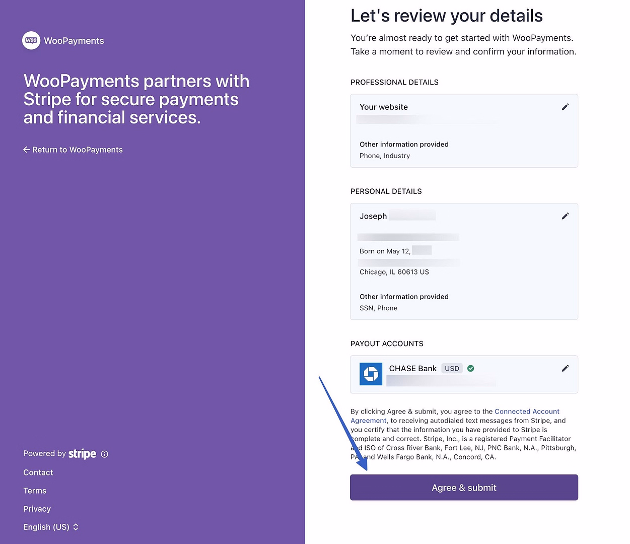 Reviewing the details for how to set up WooCommerce Payments.