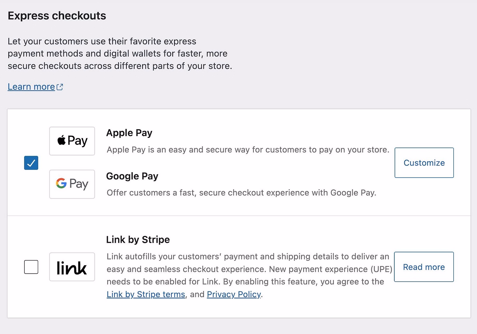 Adding express checkouts like Apple Pay.
