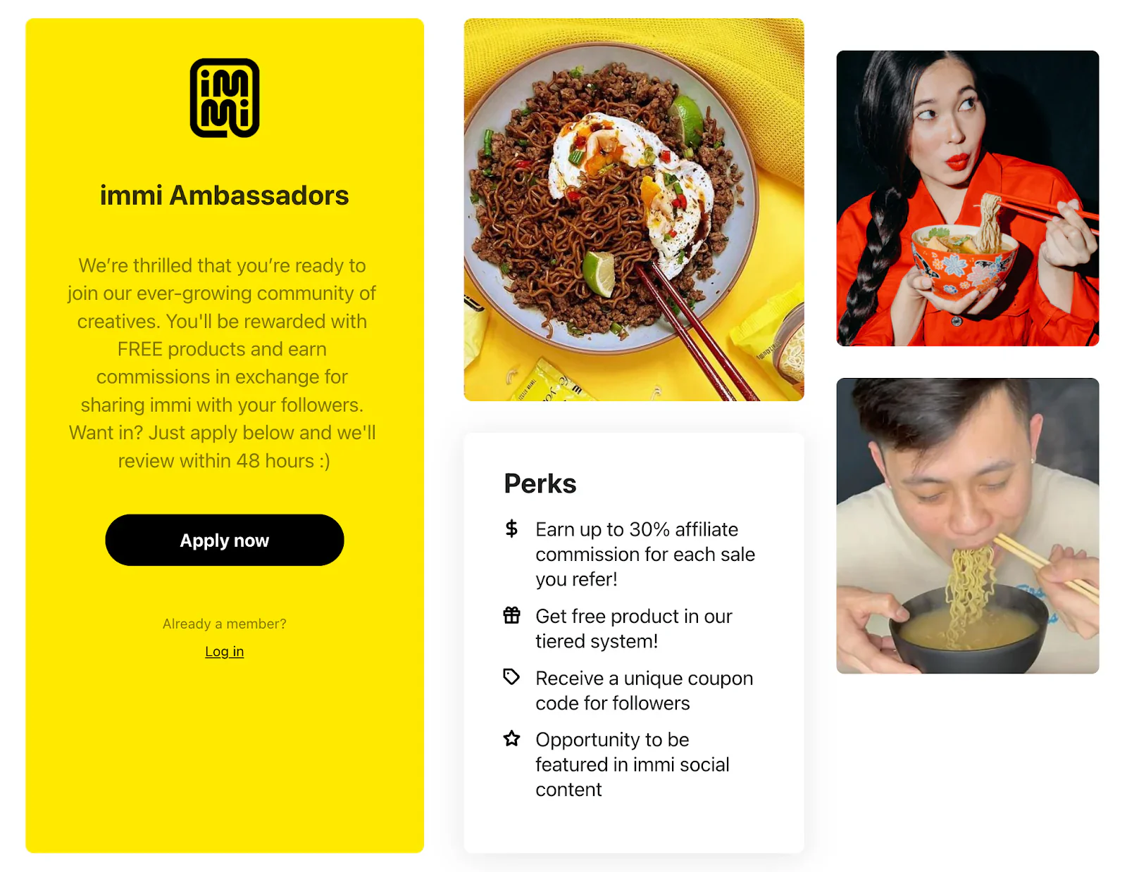 Affiliate registration page that gives creators up to 30% commission and a unique coupon.