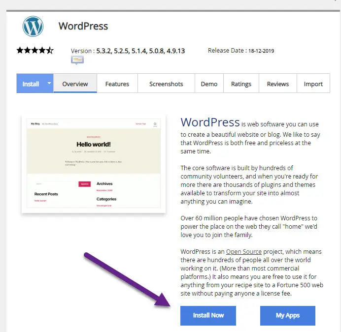 wordpress install