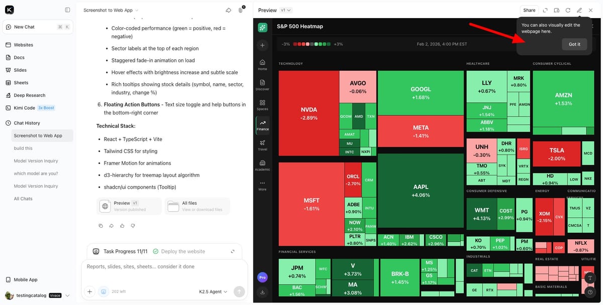 Kimi AI adds website generation from image and annotations
