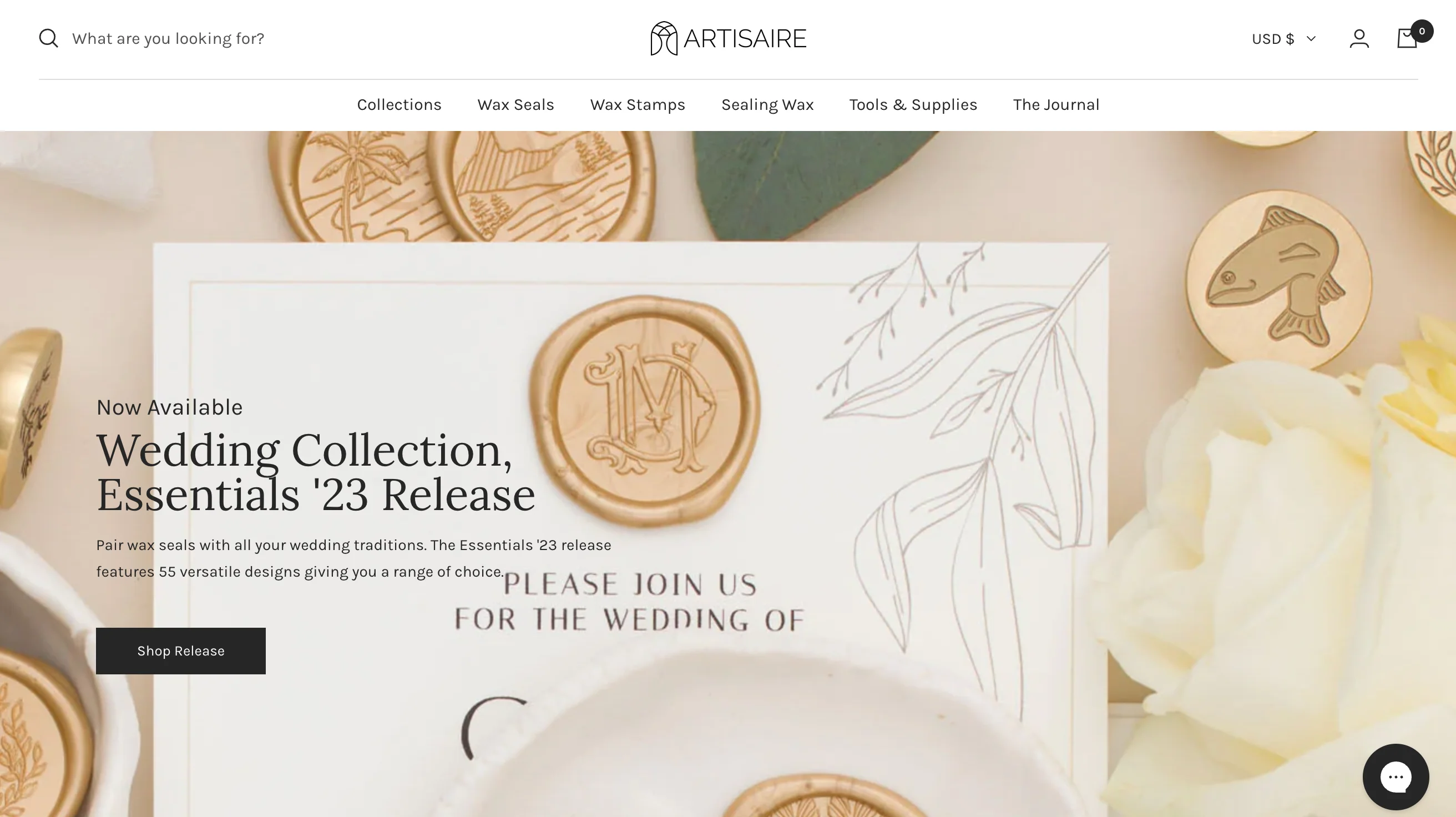 Home page for the ecommerce website of Shopify store Artisaire