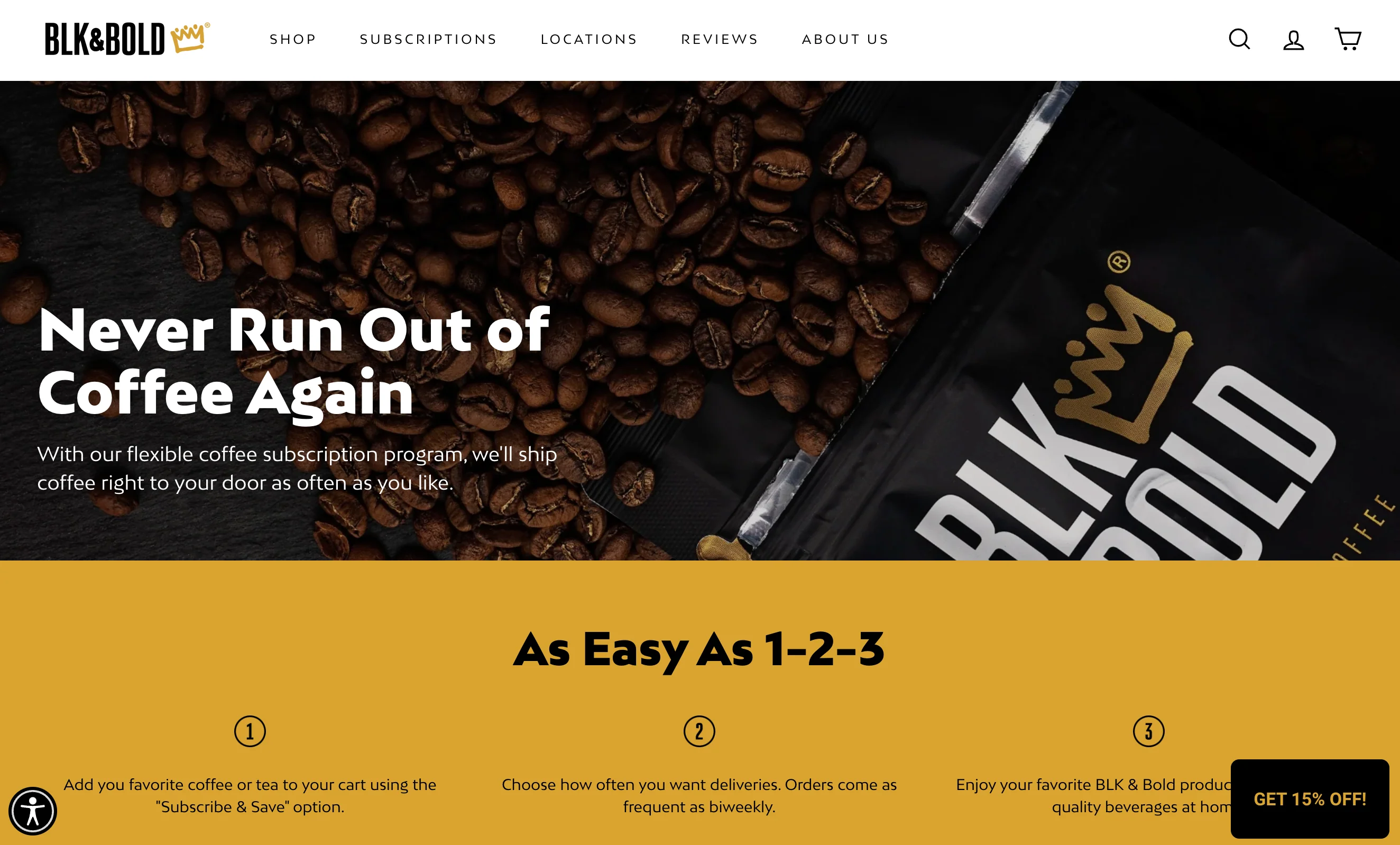 Homepage for Shopify-powered ecommerce store BLK & Bold