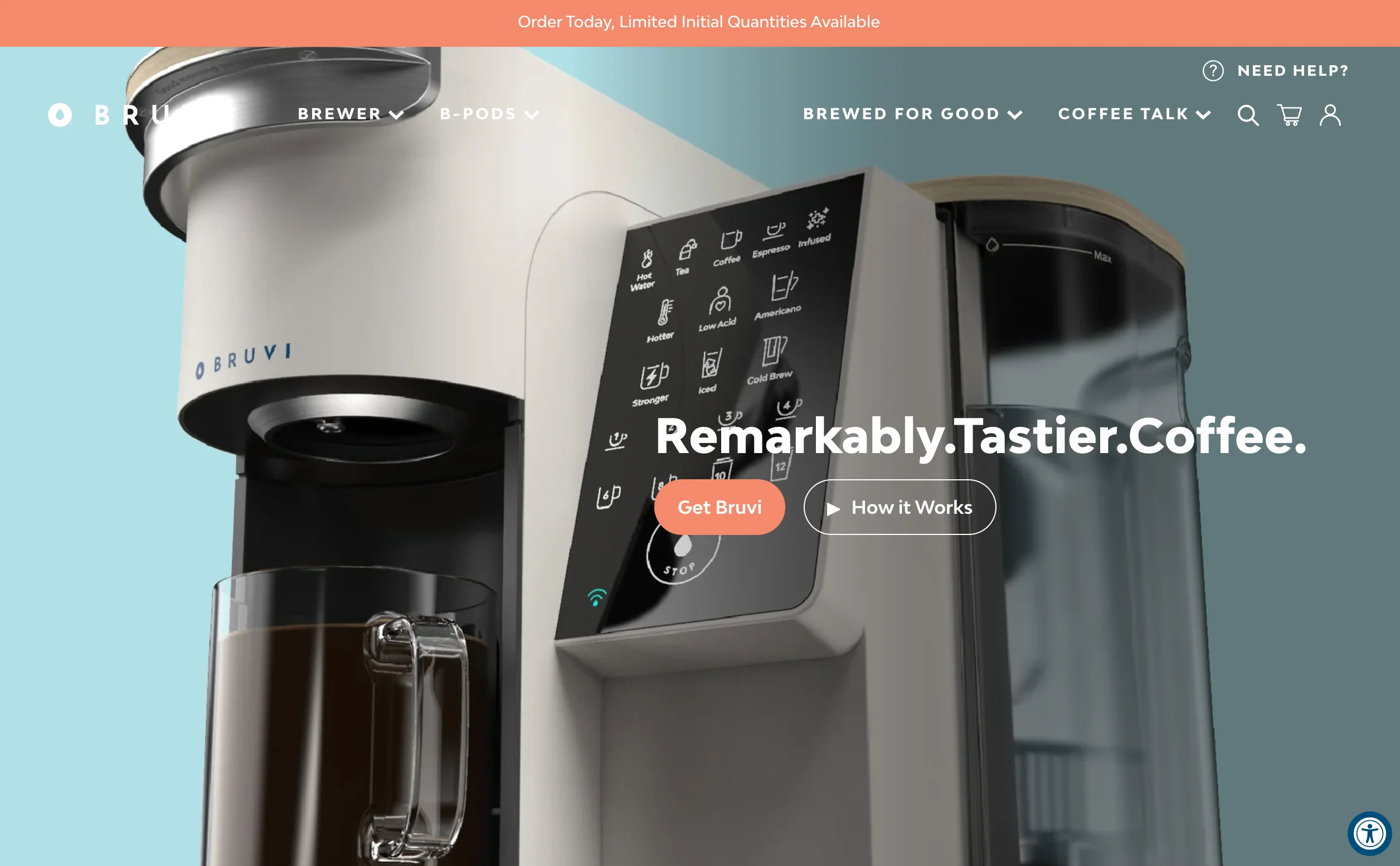 Home page for the ecommerce website of Shopify store Bruvi