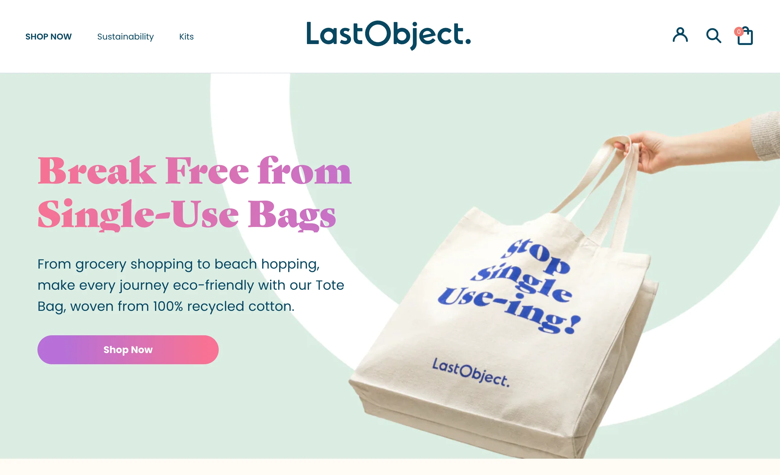 Homepage for Shopify-powered ecommerce store Last Object