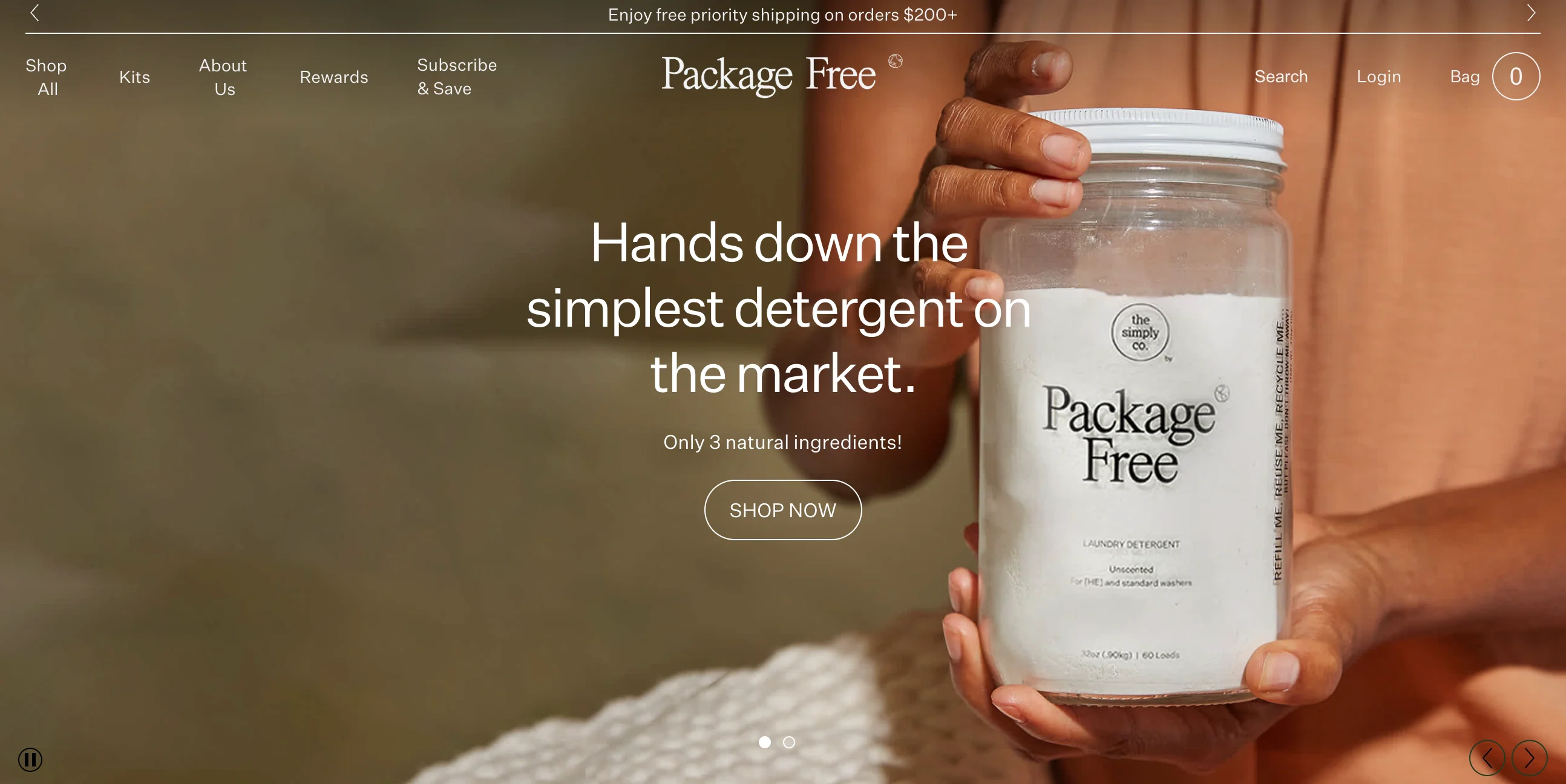 Homepage for Shopify-powered ecommerce store Package Free