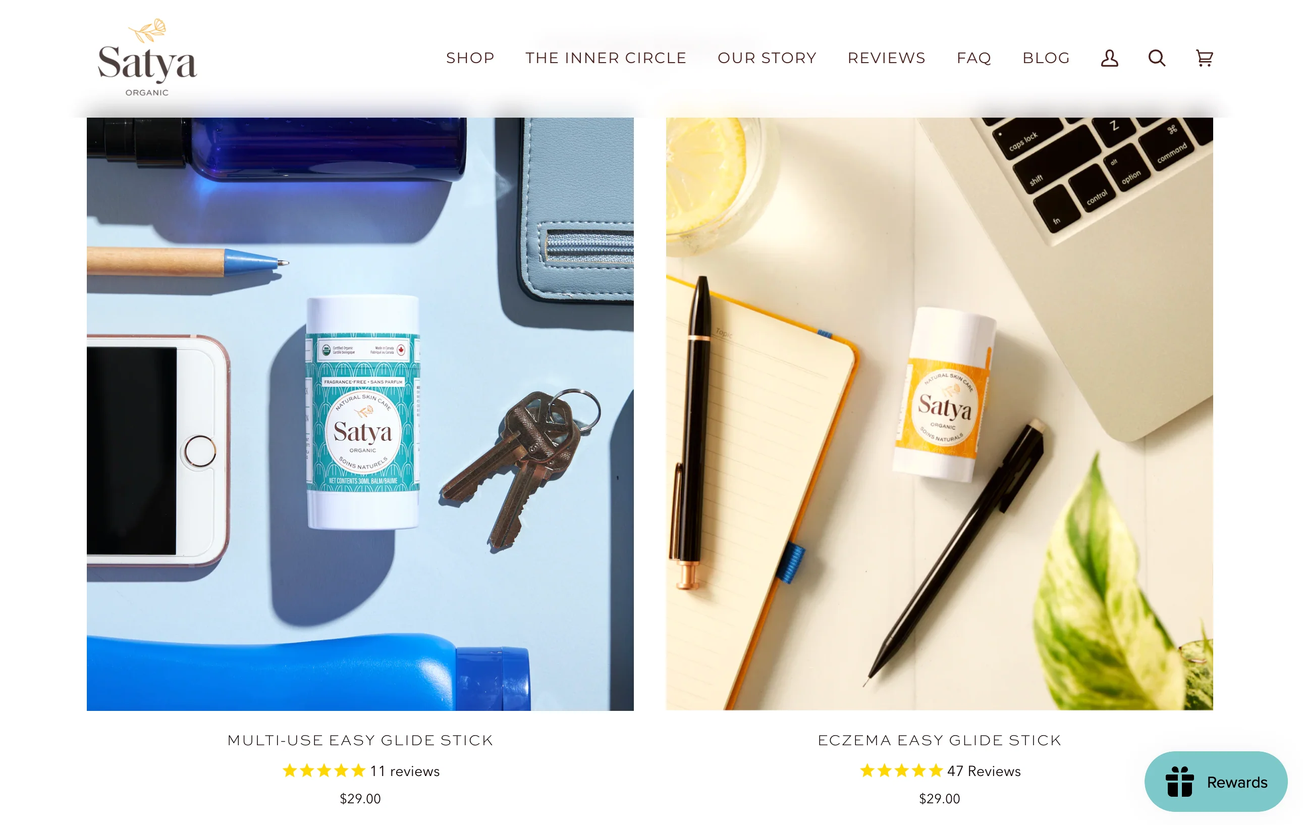 Homepage for Shopify-powered ecommerce store Satya