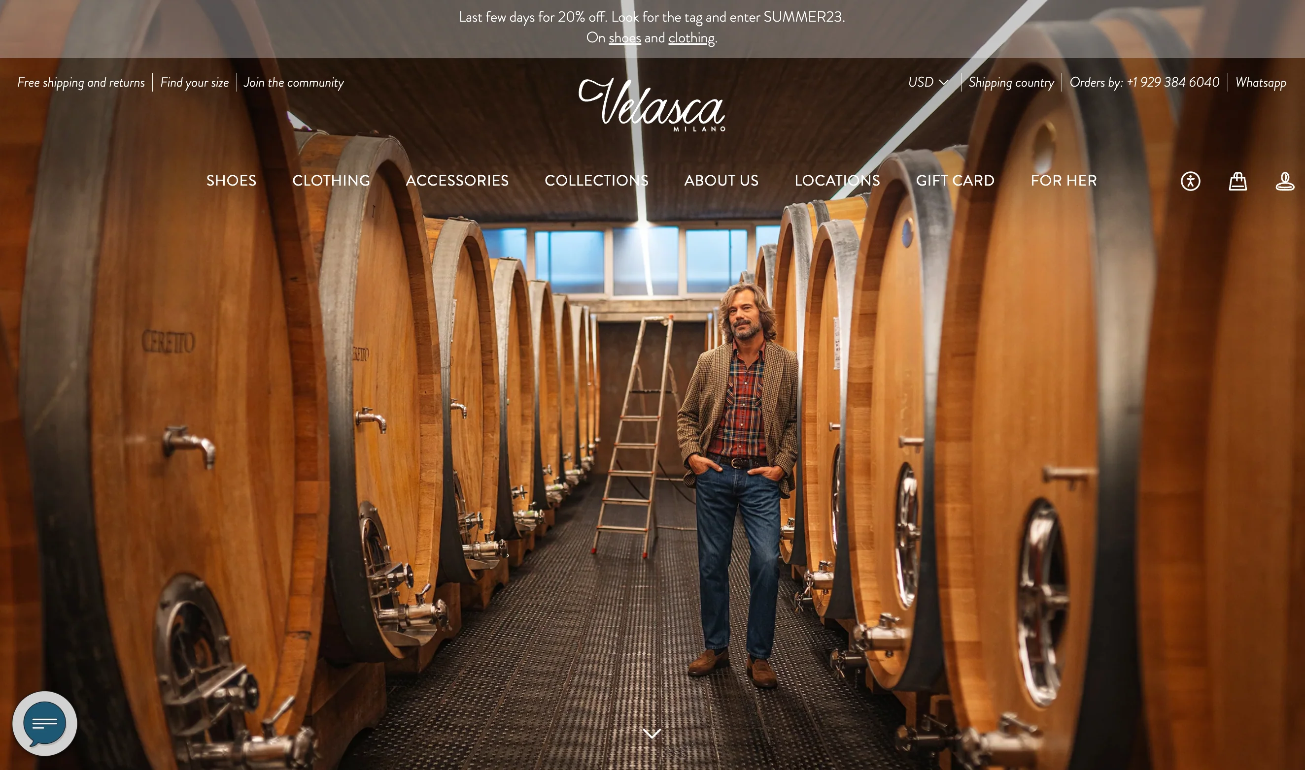 Home page for the ecommerce website of Shopify store Velasca