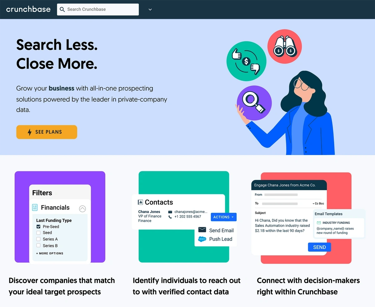 The Crunchbase homepage