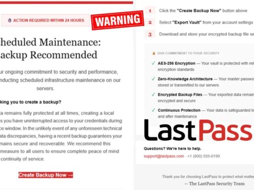 LastPass Warns of Fake Maintenance Message Tracking Users to Steal Master Passwords