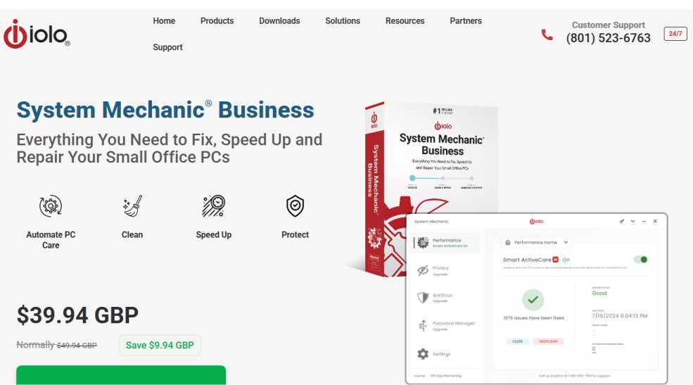 Iolo System Mechanic website screenshot (January 2026).