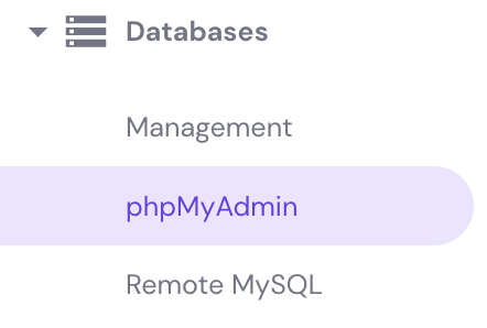 The phpMyAdmin button in Databases section in hPanel