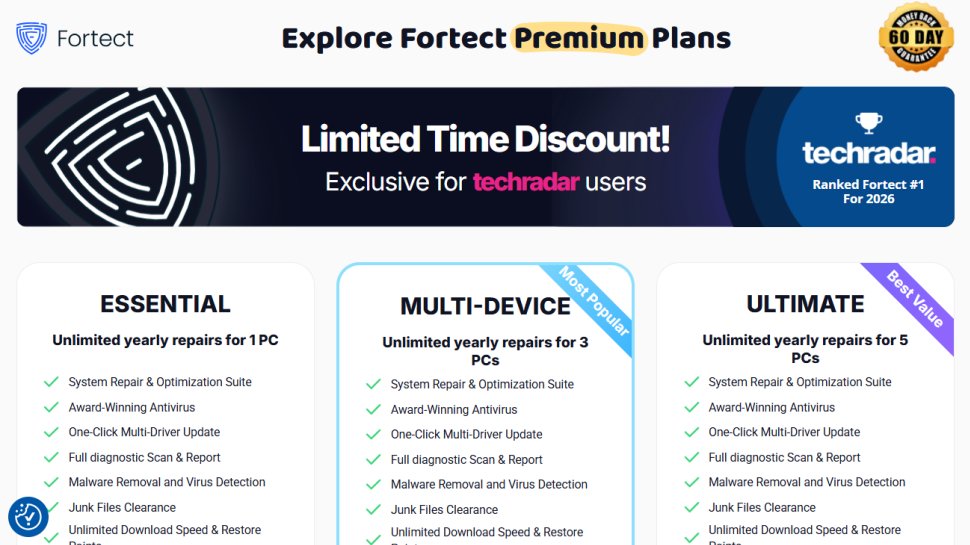 Fortect website screenshot (January 2026).